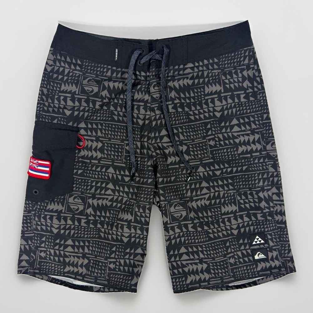 Quiksilver Mens Board Shorts Black Gray Geometric Swim Trunks Size 28
